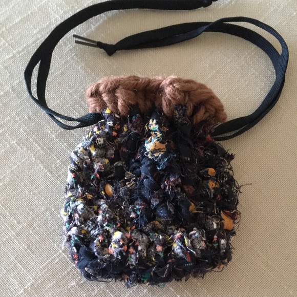 HAND CRAFTED 3 Mini Bags Boho Drawstring Crochet Tan Black Red - Picture 7 of 12